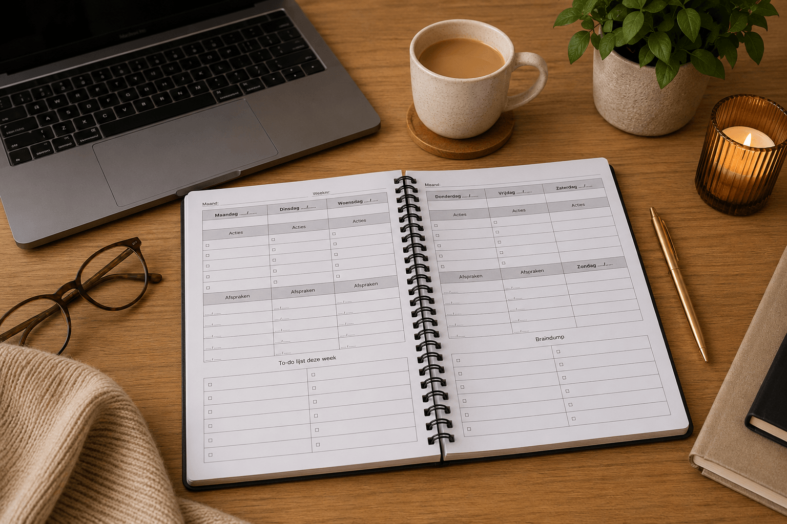 Cijfers & Structuur Slim plannen - weekplanner - papieren planner - datumloos